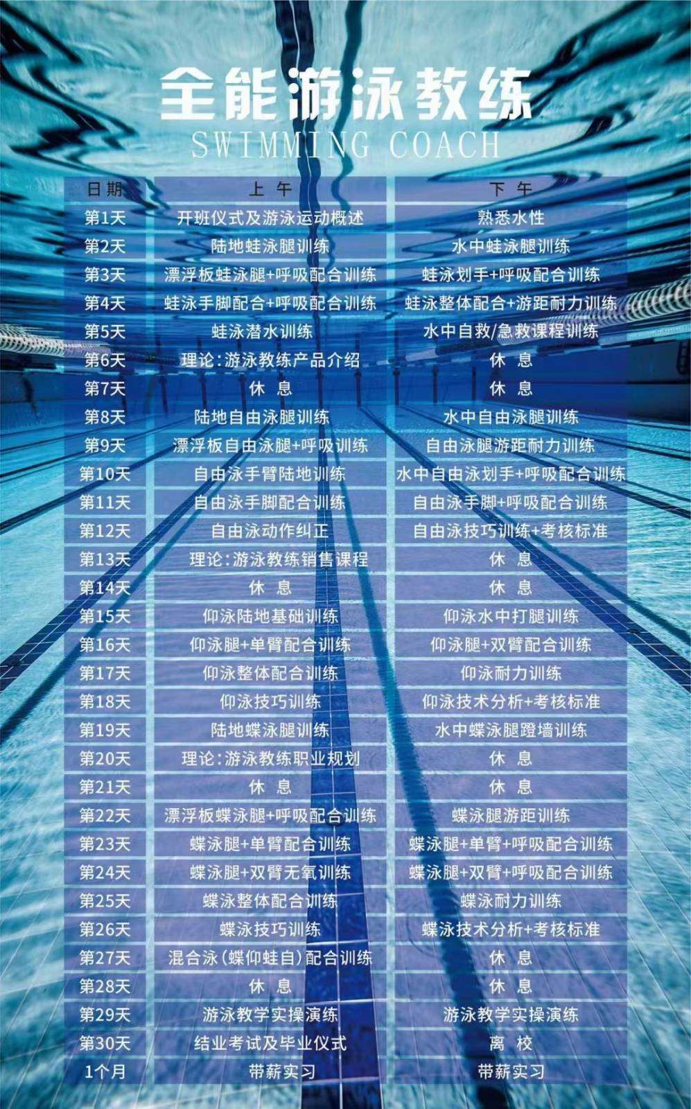 郑州全能游泳教练班